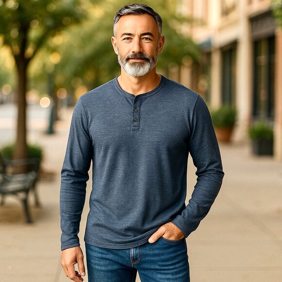 PEACOCKS Ltd from UK Gray Long Sleeve Top Henley Mens XL - Picture 2 of 13